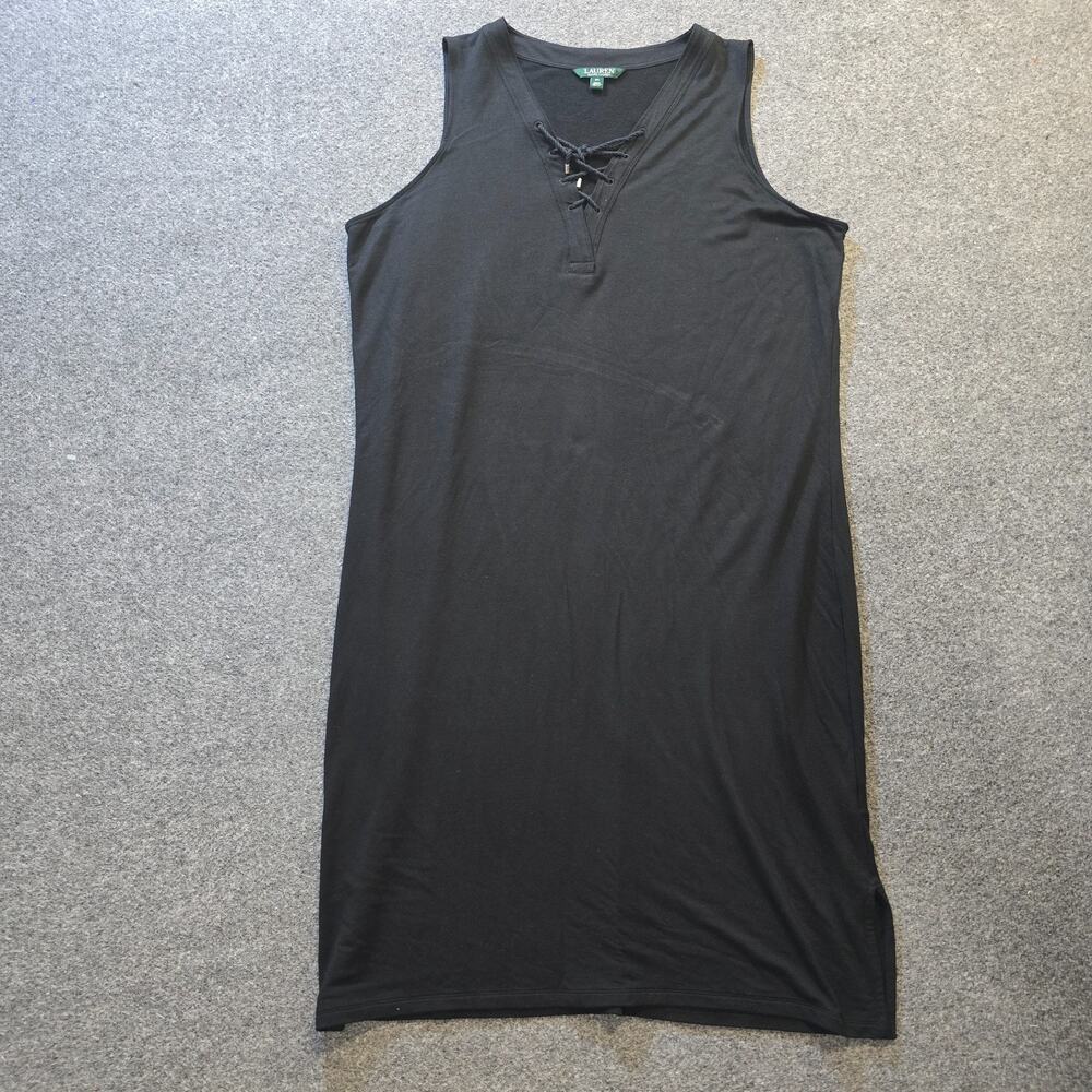 Lauren Ralph Lauren Dress Womens Size 2X Black Sleeveless Lace Up Neck Casual